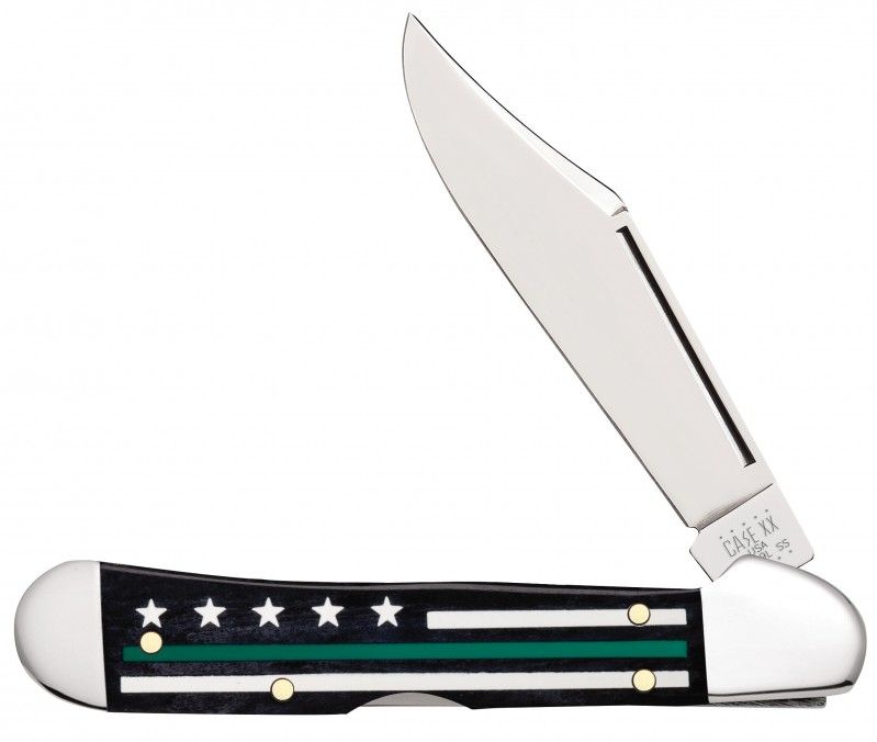 Case XX 9577 Mini Copperlock Black Color Wash Bone Green Line Stripes of Service