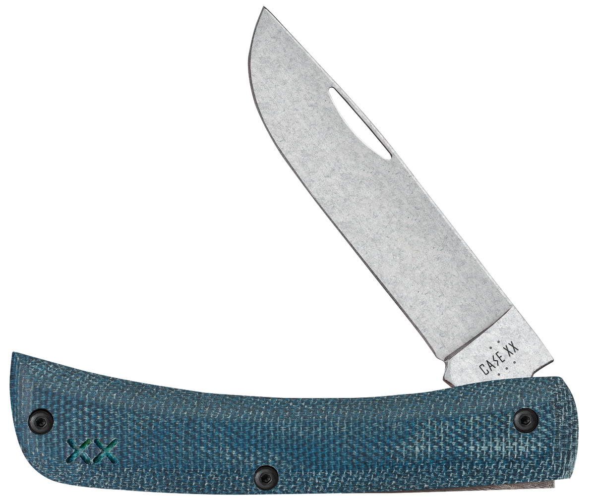 Case XX 10808 Sod Buster Jr Blue Denim Micarta and White G10 Laminate